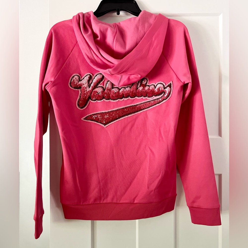 Valentino Pink Lipstick Beaded Logo Hoodie, Size Small NWT